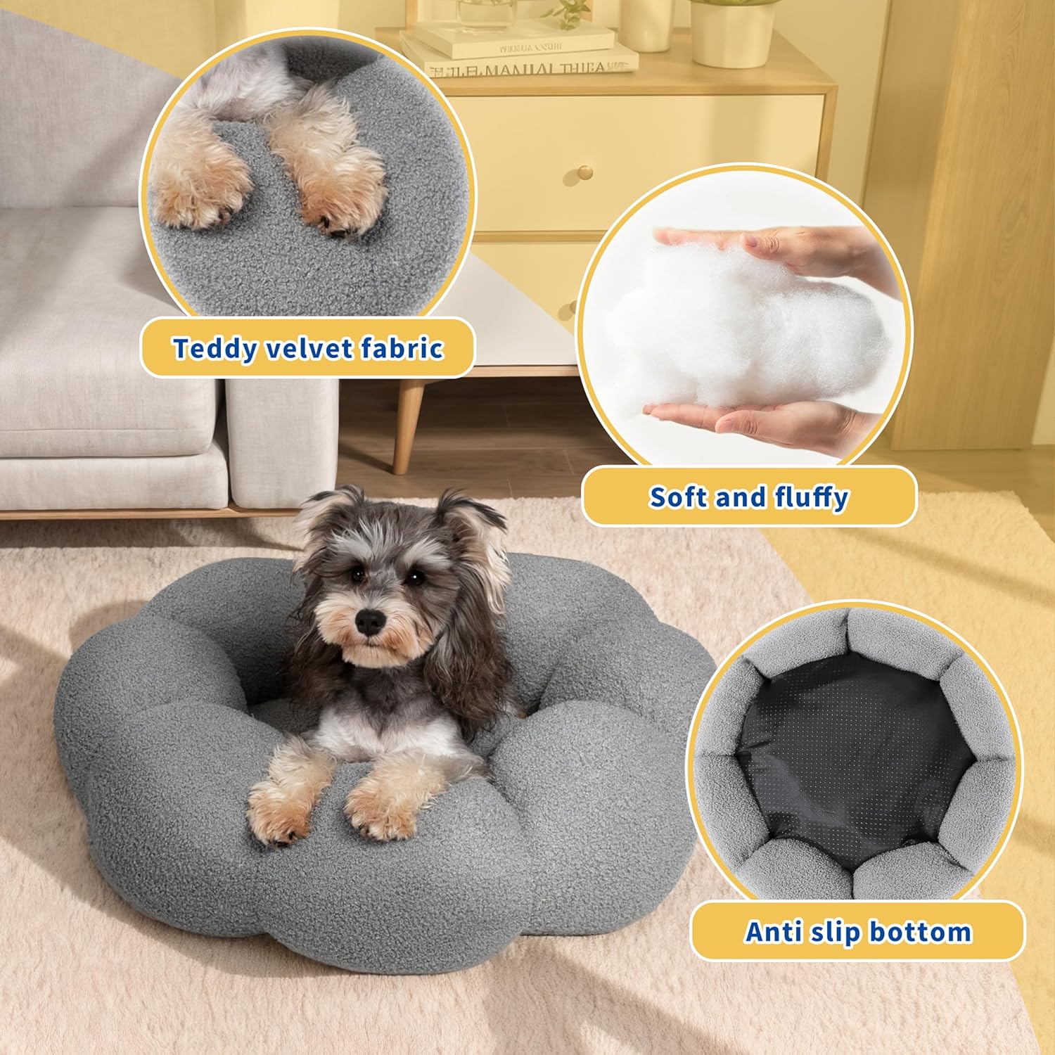 Fluffy Round Pet Calming Donut Plush Cuddler Bed