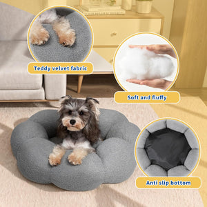 Fluffy Round Pet Calming Donut Plush Cuddler Bed