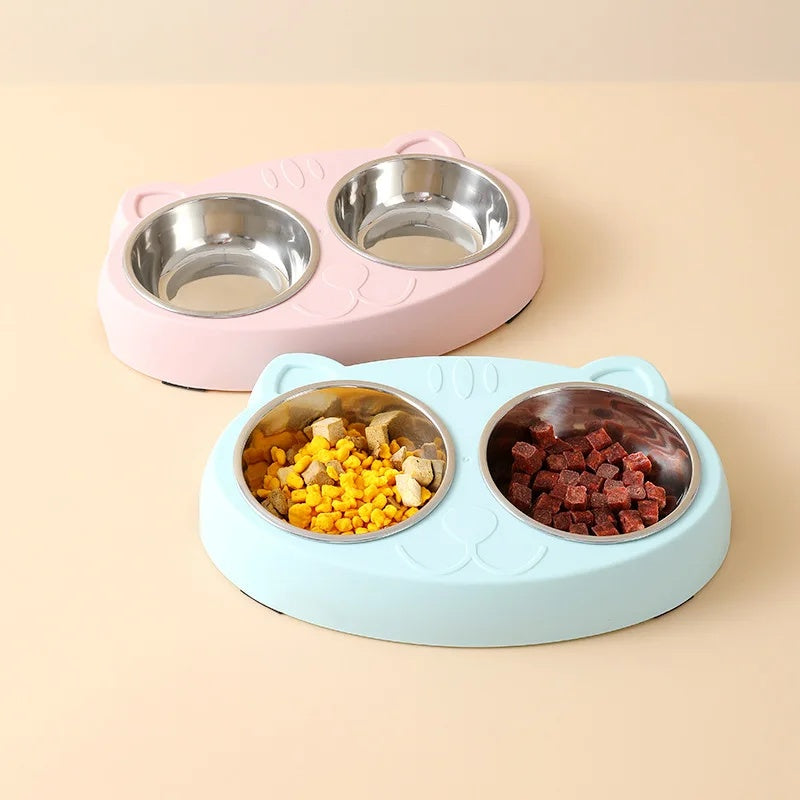 Pet Macaron Double Bowl Feeding Tray Accessories