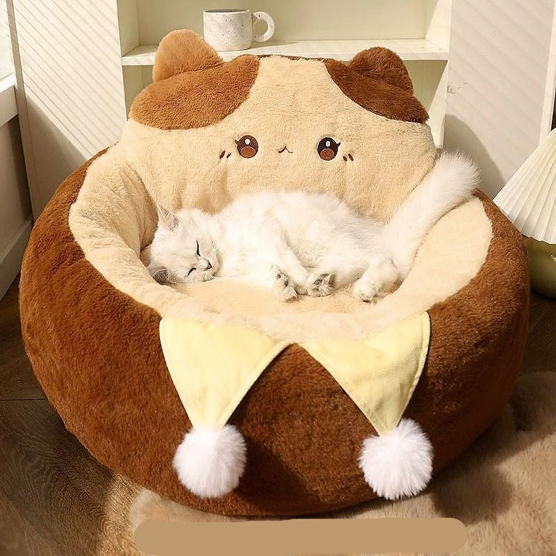 Round Pet Sofa Bed Warm Soft Sleeping Cushion
