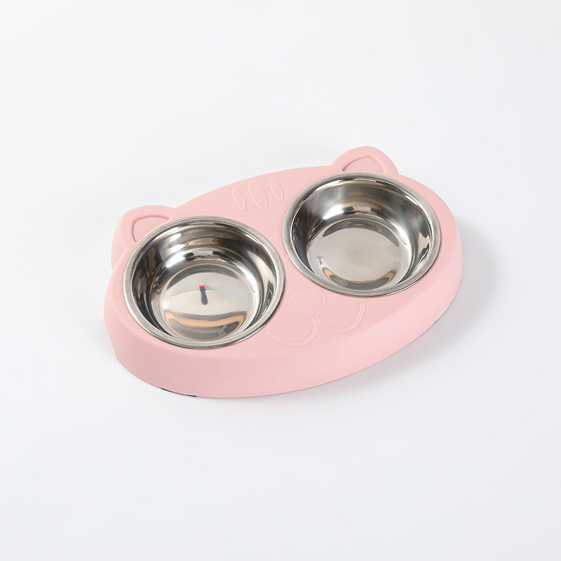 Pet Macaron Double Bowl Feeding Tray Accessories