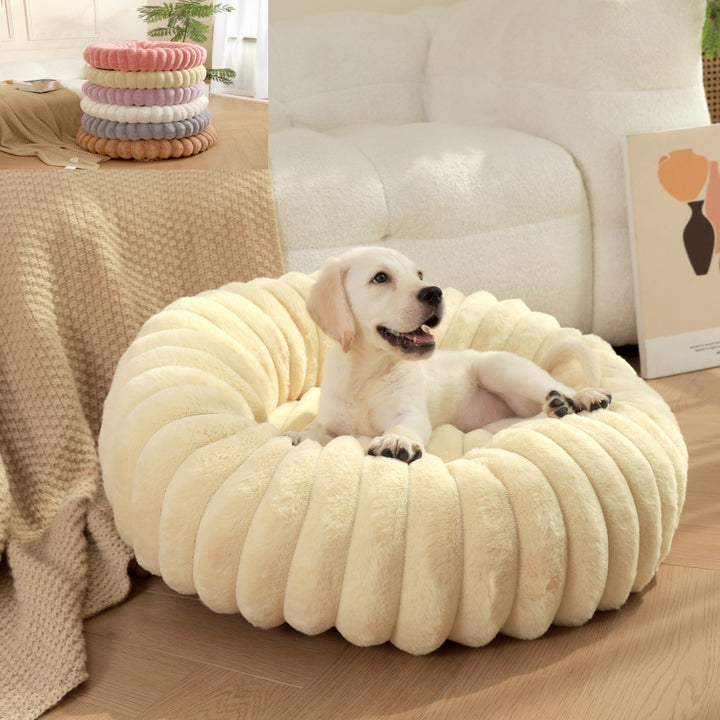 Plush Round Pet Nest Warm Winter Long Hair Bed