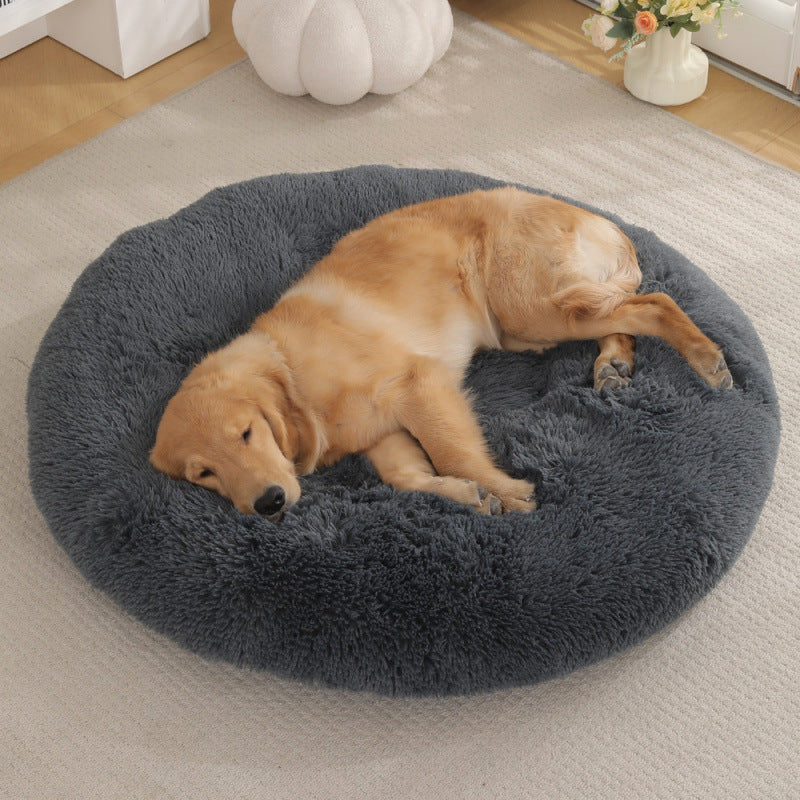 Plush Round Pet Bed Warm Sleeping Mat Cozy Nest