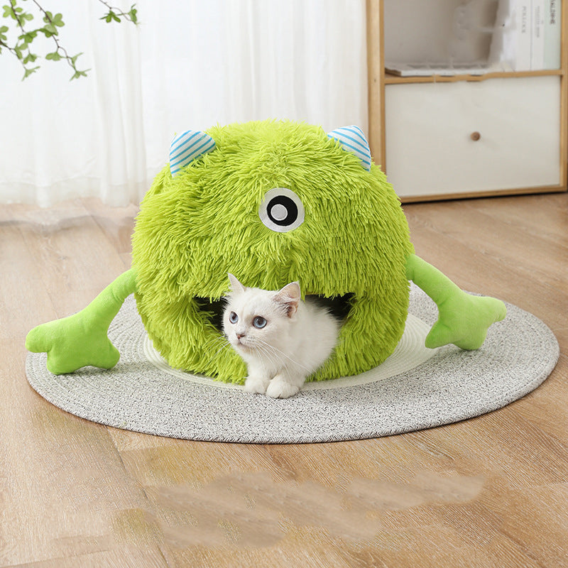 Machine Washable Fluffy Round Pet Calming Plush Bed