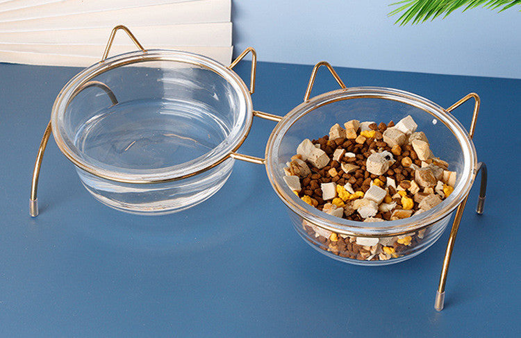 Pet Glass Feeding Bowl With Metal Rack Accessories
