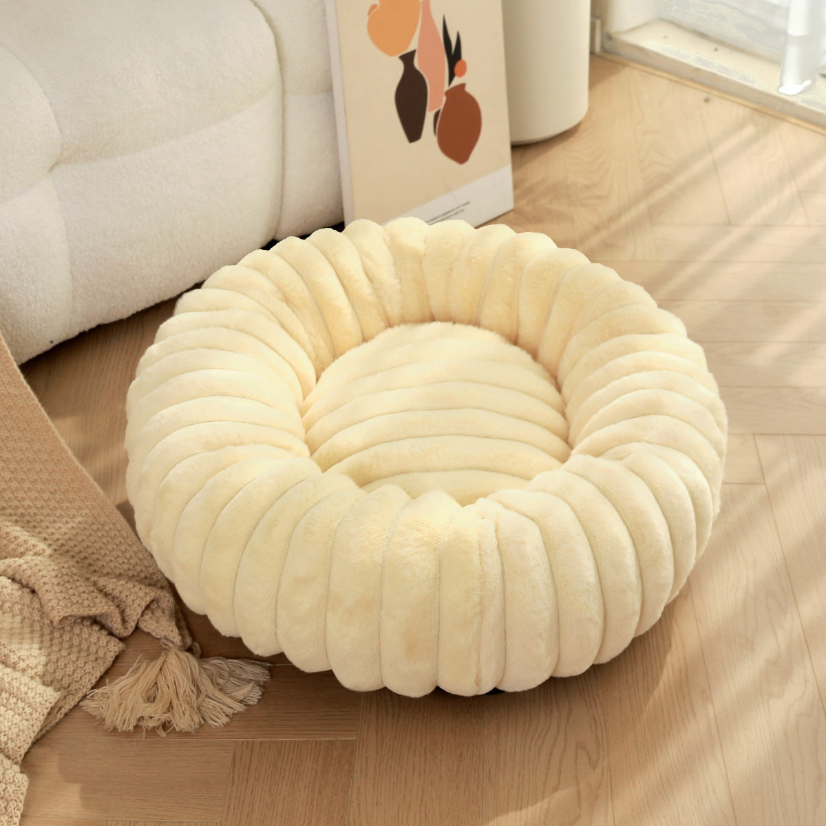 Plush Round Pet Nest Warm Winter Long Hair Bed