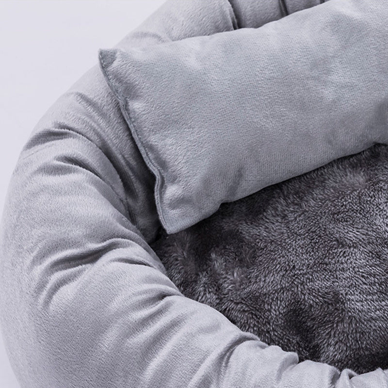 Soft Round Pet Bed With Pillow Plush Sleeping Nest