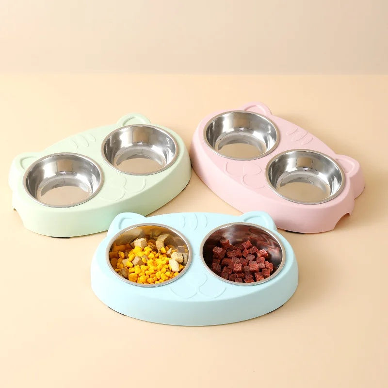 Pet Macaron Double Bowl Feeding Tray Accessories