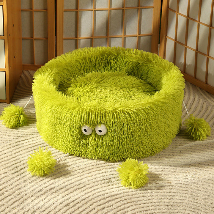 Winter Warm Pet Round Bed Cute Monster Design Nest
