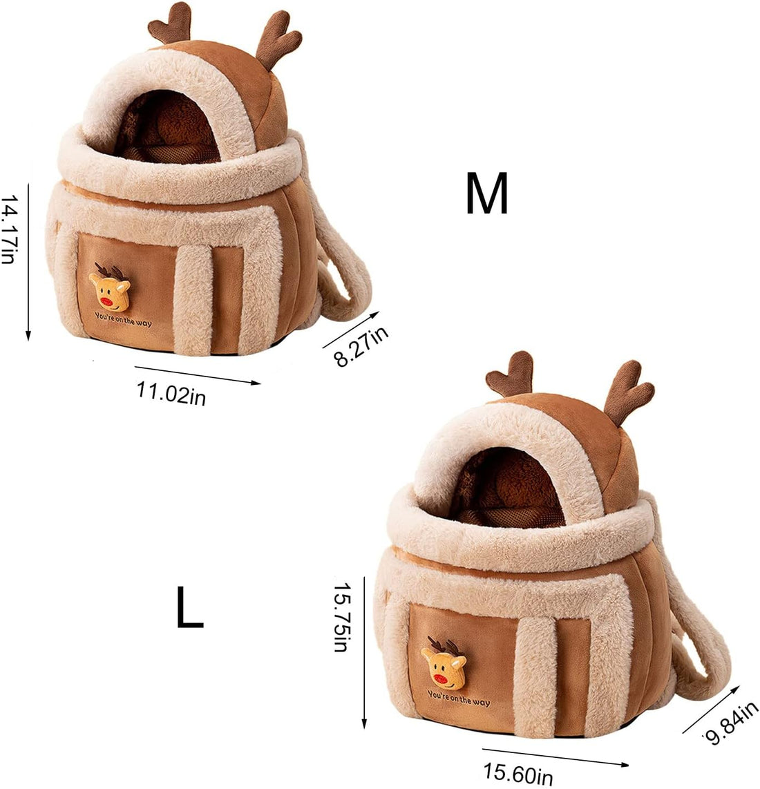 Plush Reindeer Pet Carrier Backpack Winter Travel Bag