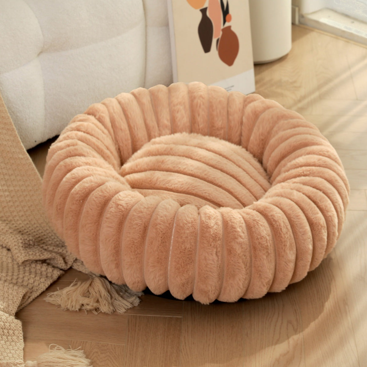 Plush Round Pet Nest Warm Winter Long Hair Bed