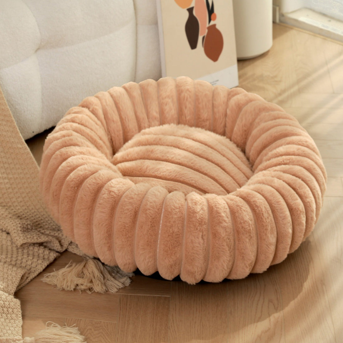 Plush Round Pet Nest Warm Winter Long Hair Bed