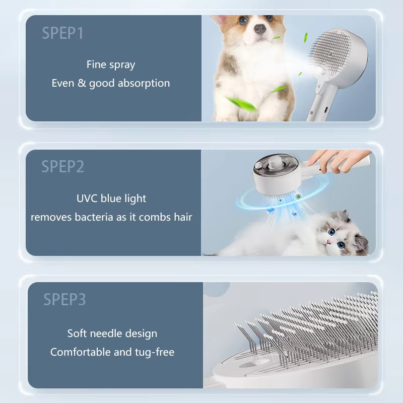 Pet Electric Steam Grooming Massage Spray Brush Tool