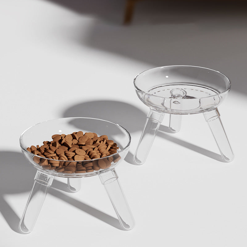 Pet Transparent Glass Anti Knock Feeding Bowl Accessories