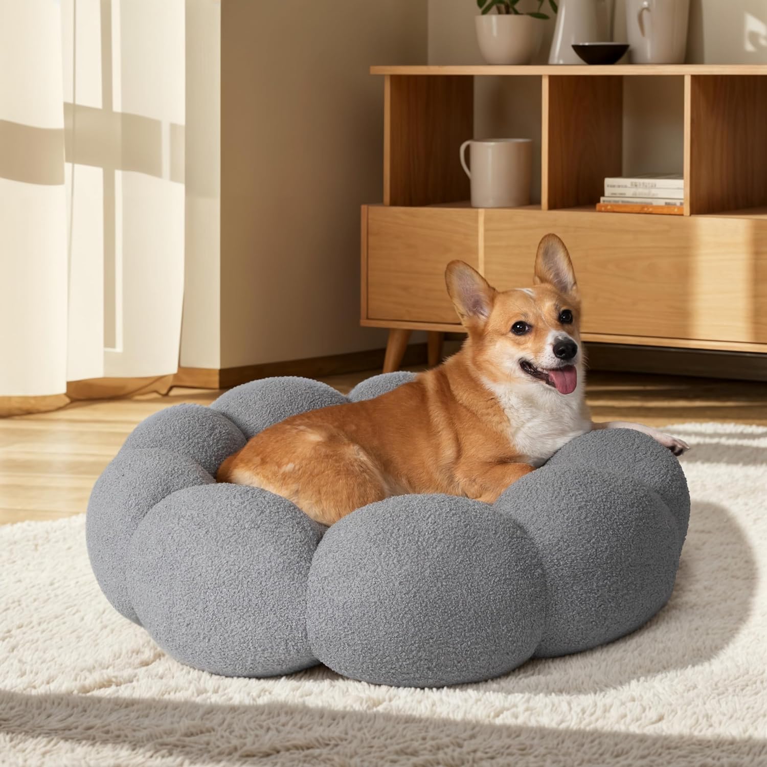 Fluffy Round Pet Calming Donut Plush Cuddler Bed
