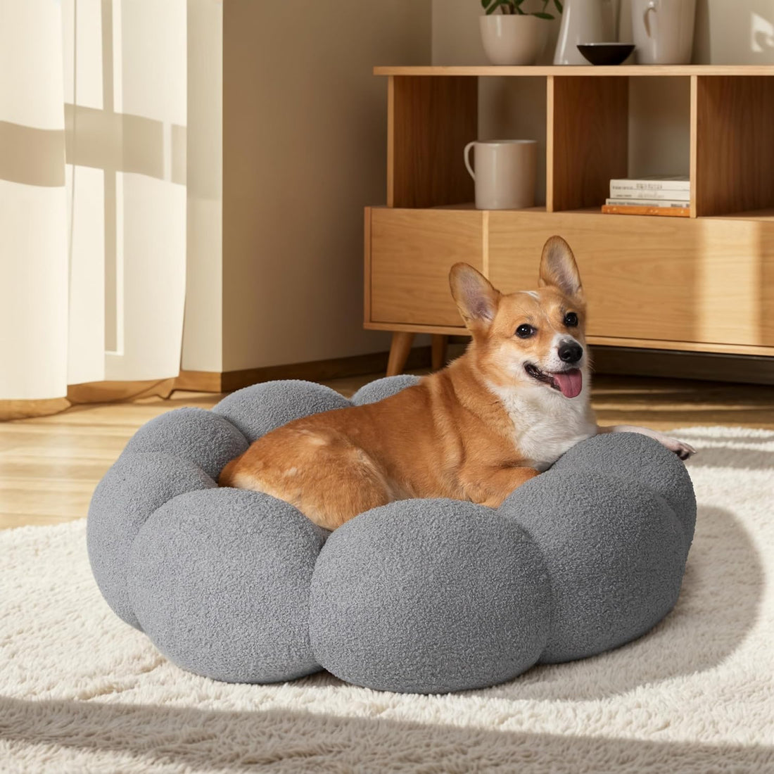 Fluffy Round Pet Calming Donut Plush Cuddler Bed