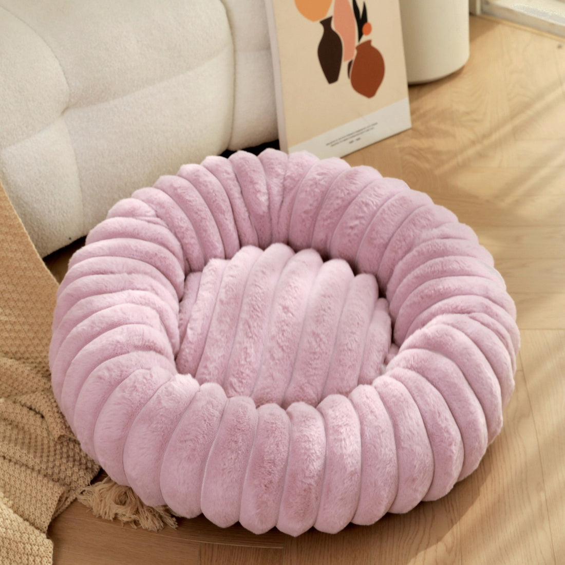 Plush Round Pet Nest Warm Winter Long Hair Bed