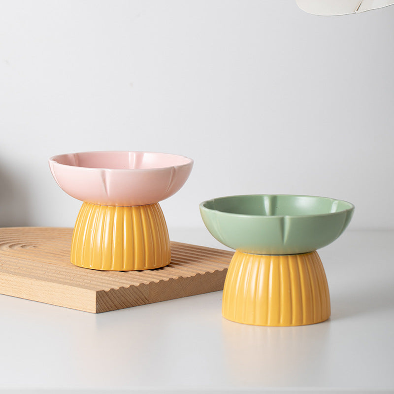 Macaron Color Pet Ceramic Feeding Bowl Set