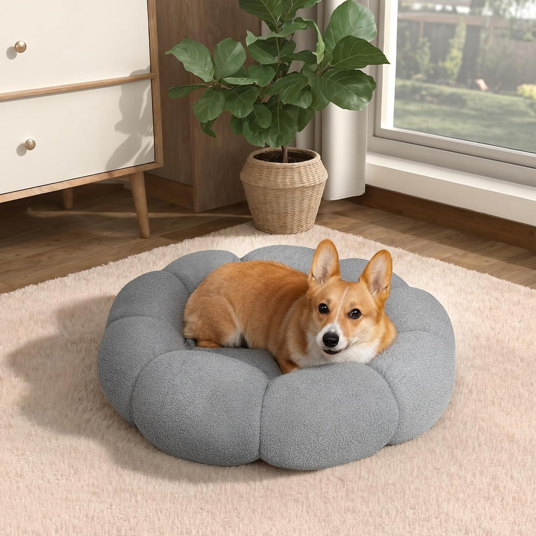 Fluffy Round Pet Calming Donut Plush Cuddler Bed