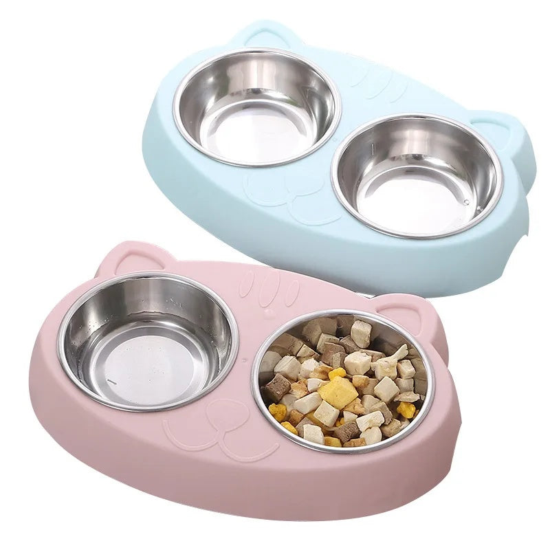 Pet Macaron Double Bowl Feeding Tray Accessories