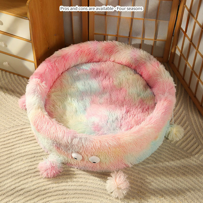 Winter Warm Pet Round Bed Cute Monster Design Nest