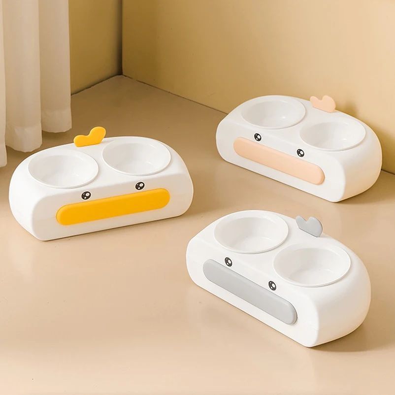 Pet Duck Design Double Bowl Feeding Tray Accessories