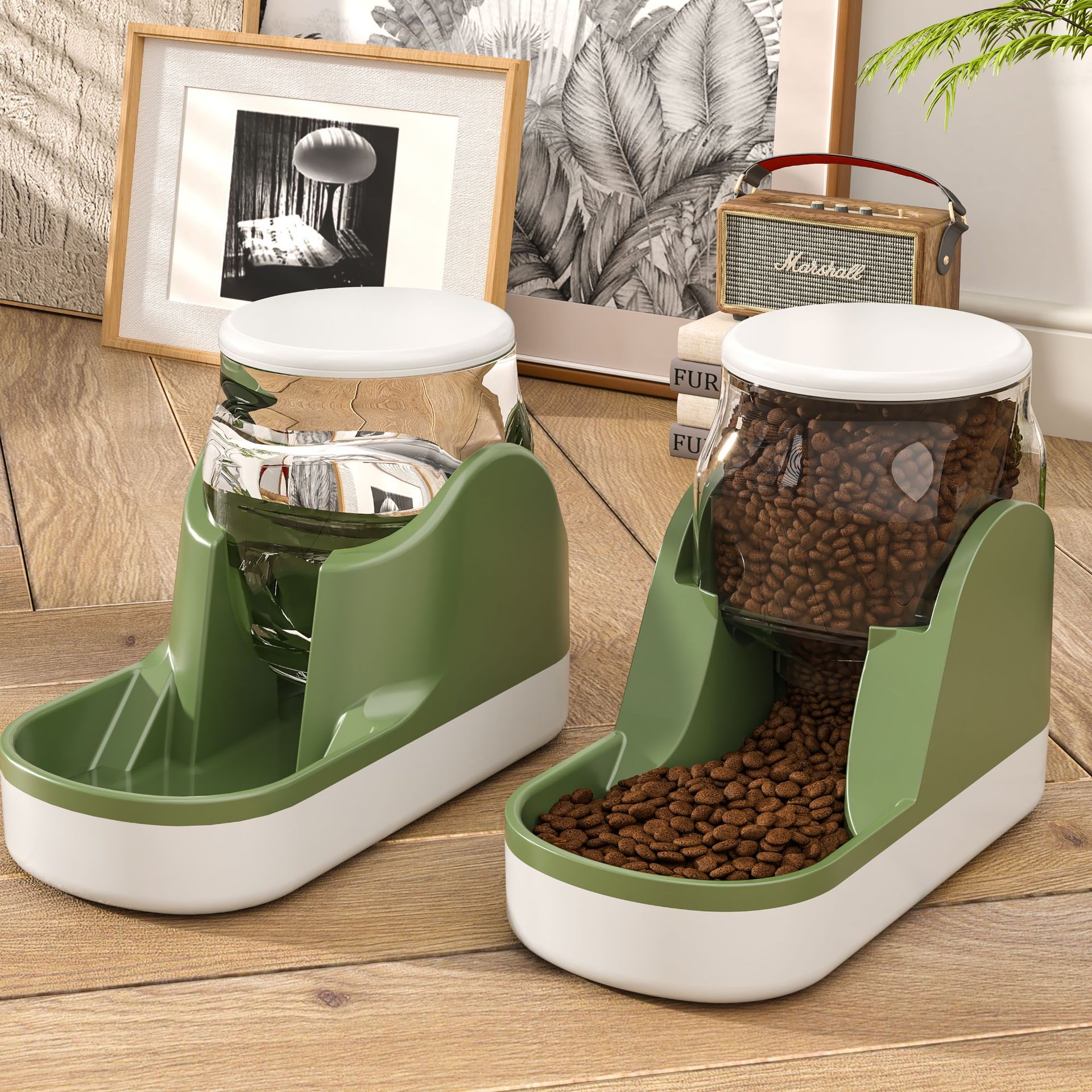Pet Automatic Water Fountain Food Dispenser Large Capacity Feeding Bowl