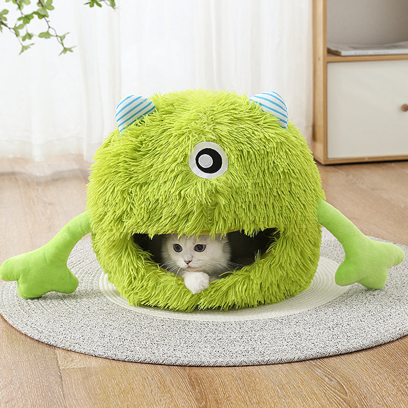 Machine Washable Fluffy Round Pet Calming Plush Bed