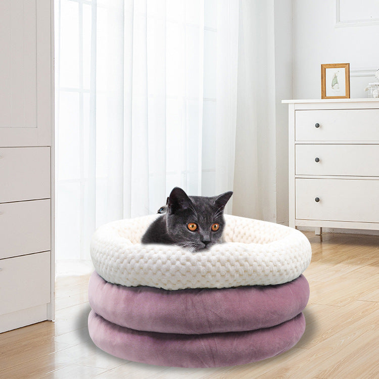 Semi-Closed Round Ice Velvet Pet Deep Sleep Bed