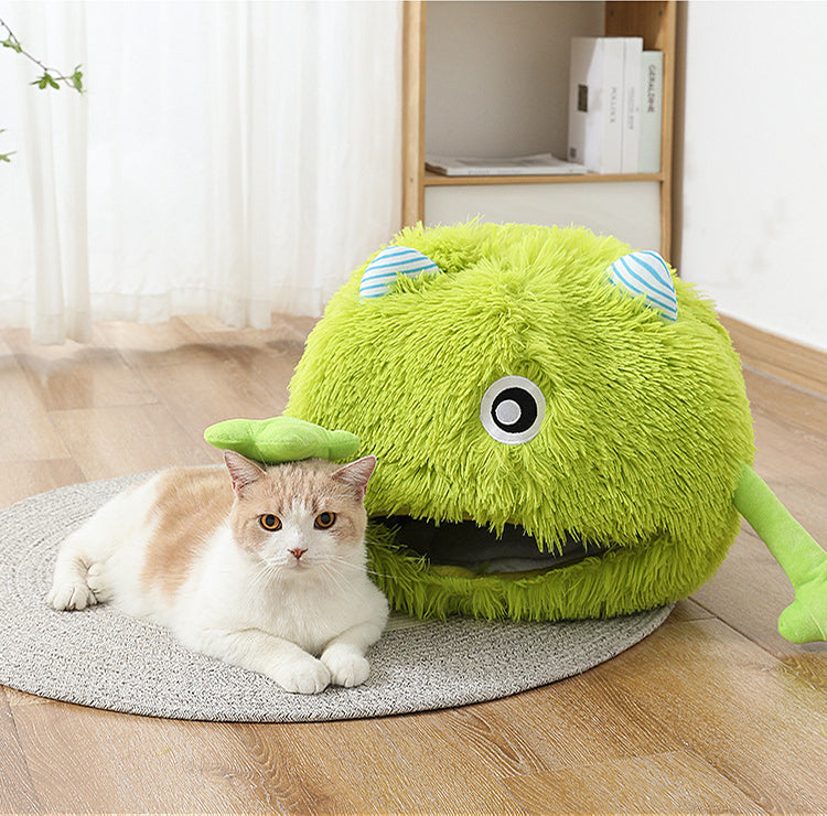Machine Washable Fluffy Round Pet Calming Plush Bed
