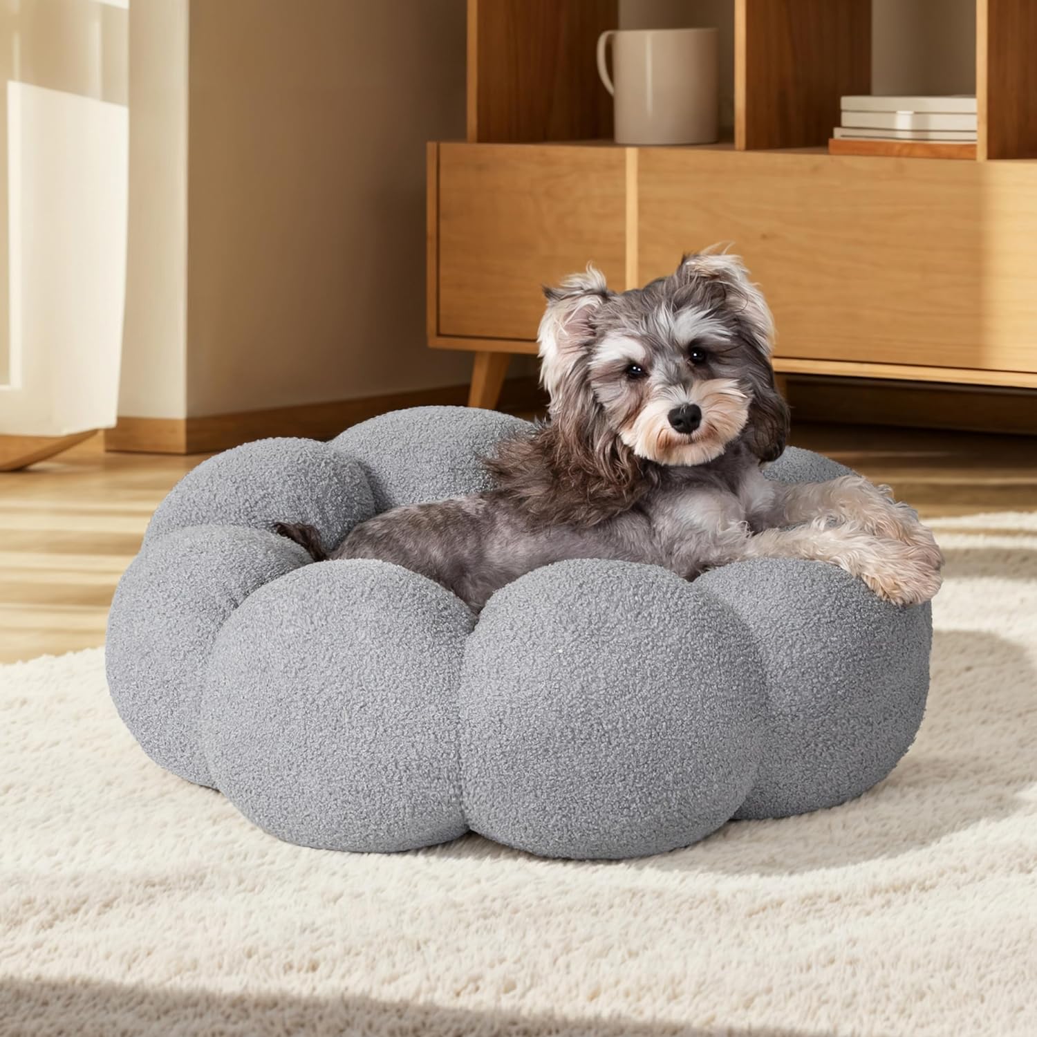 Fluffy Round Pet Calming Donut Plush Cuddler Bed