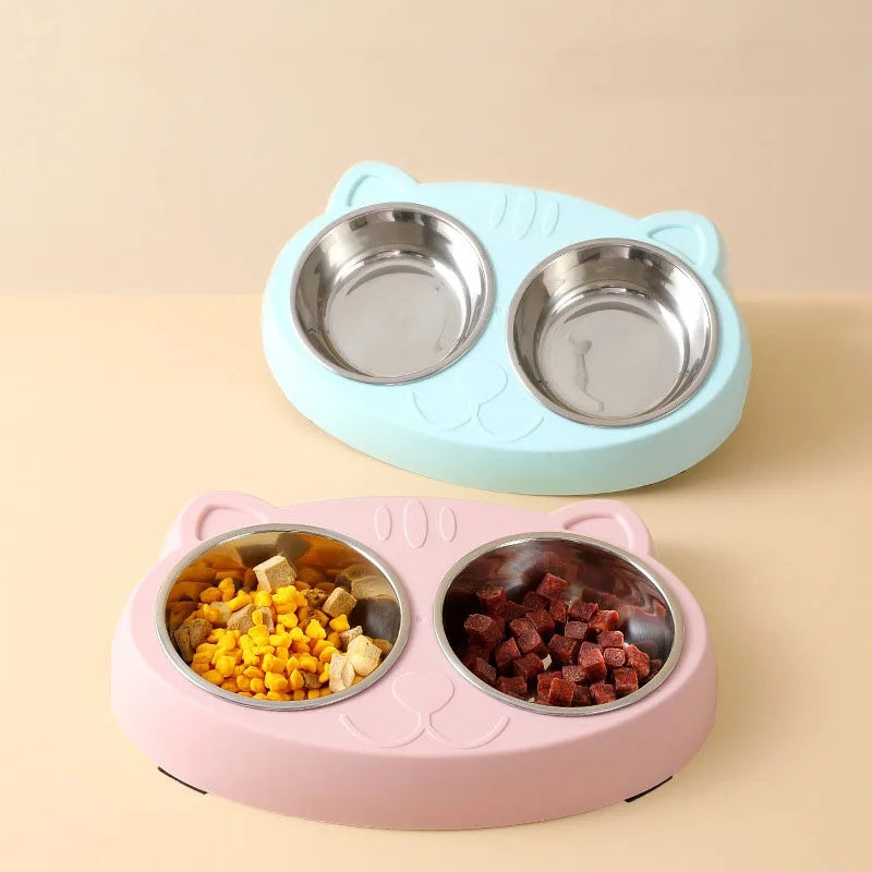 Pet Macaron Double Bowl Feeding Tray Accessories