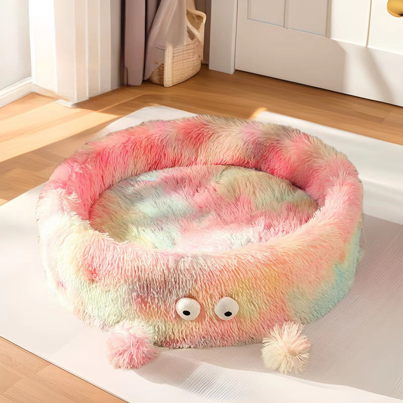 Winter Warm Pet Round Bed Cute Monster Design Nest