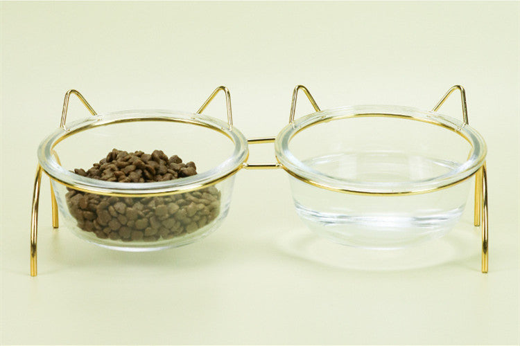 Pet Glass Feeding Bowl With Metal Rack Accessories