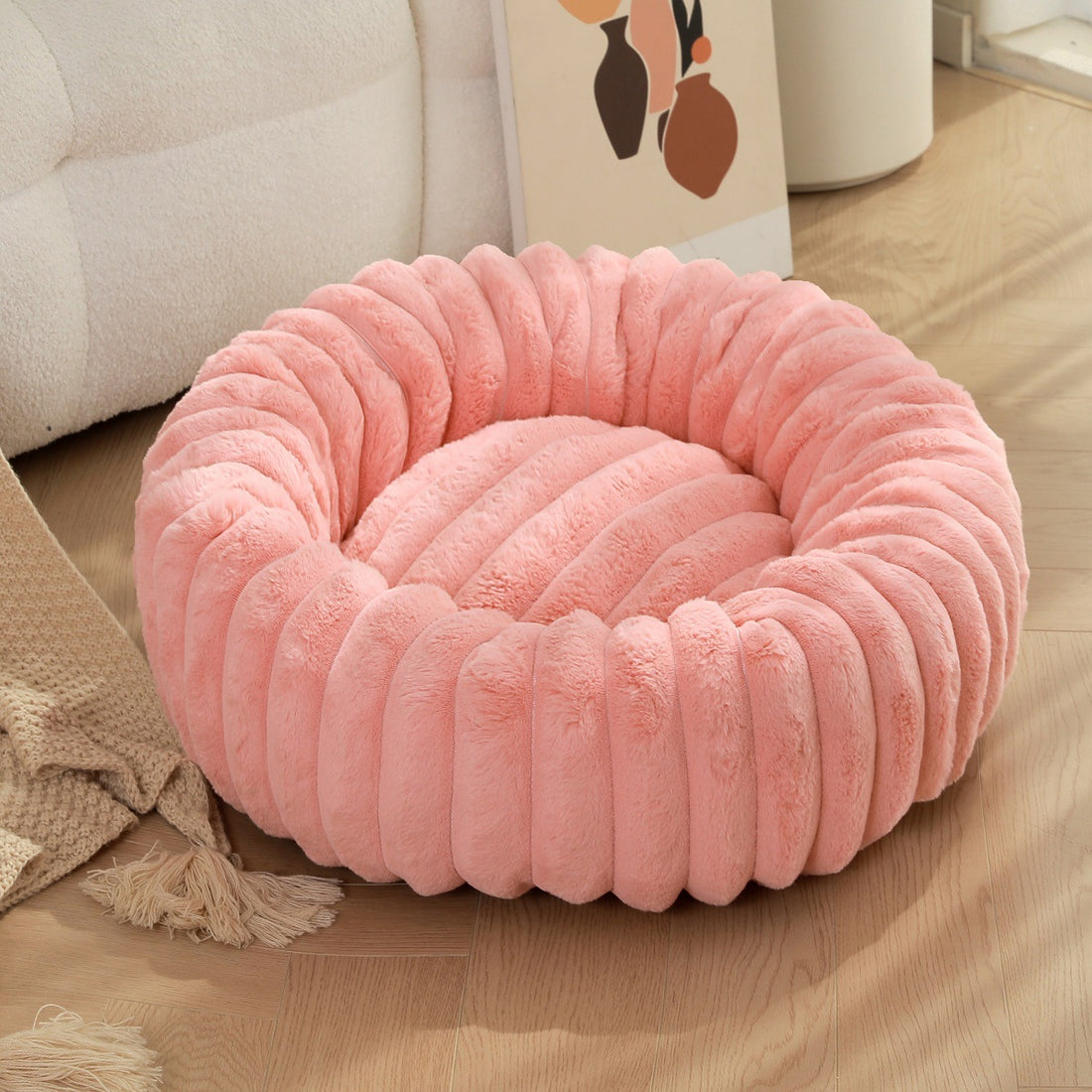 Plush Round Pet Nest Warm Winter Long Hair Bed