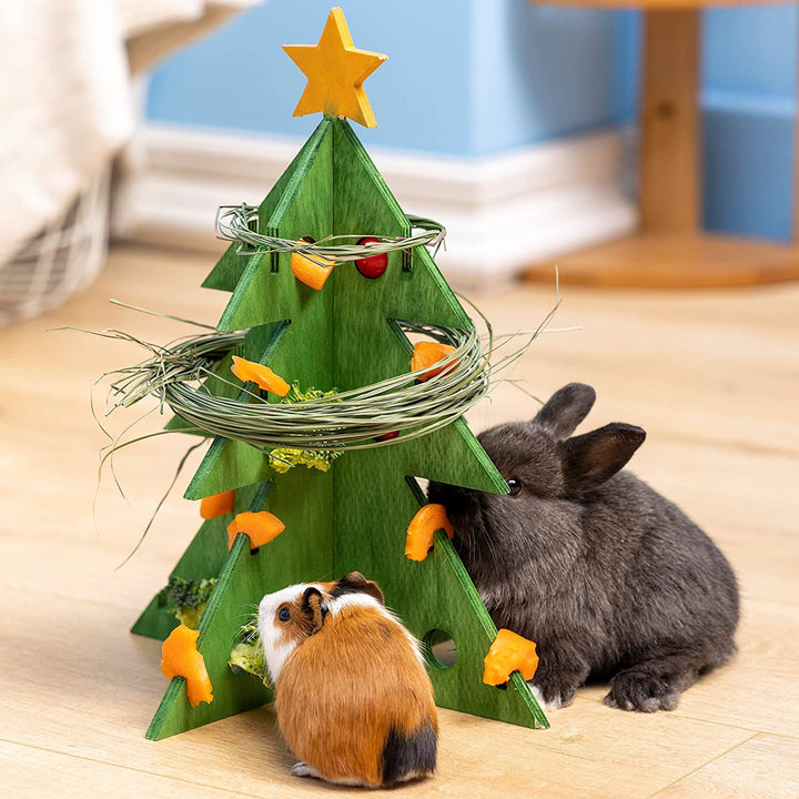 Christmas Tree Wooden Pet Vegetable Feeder Rack Toy