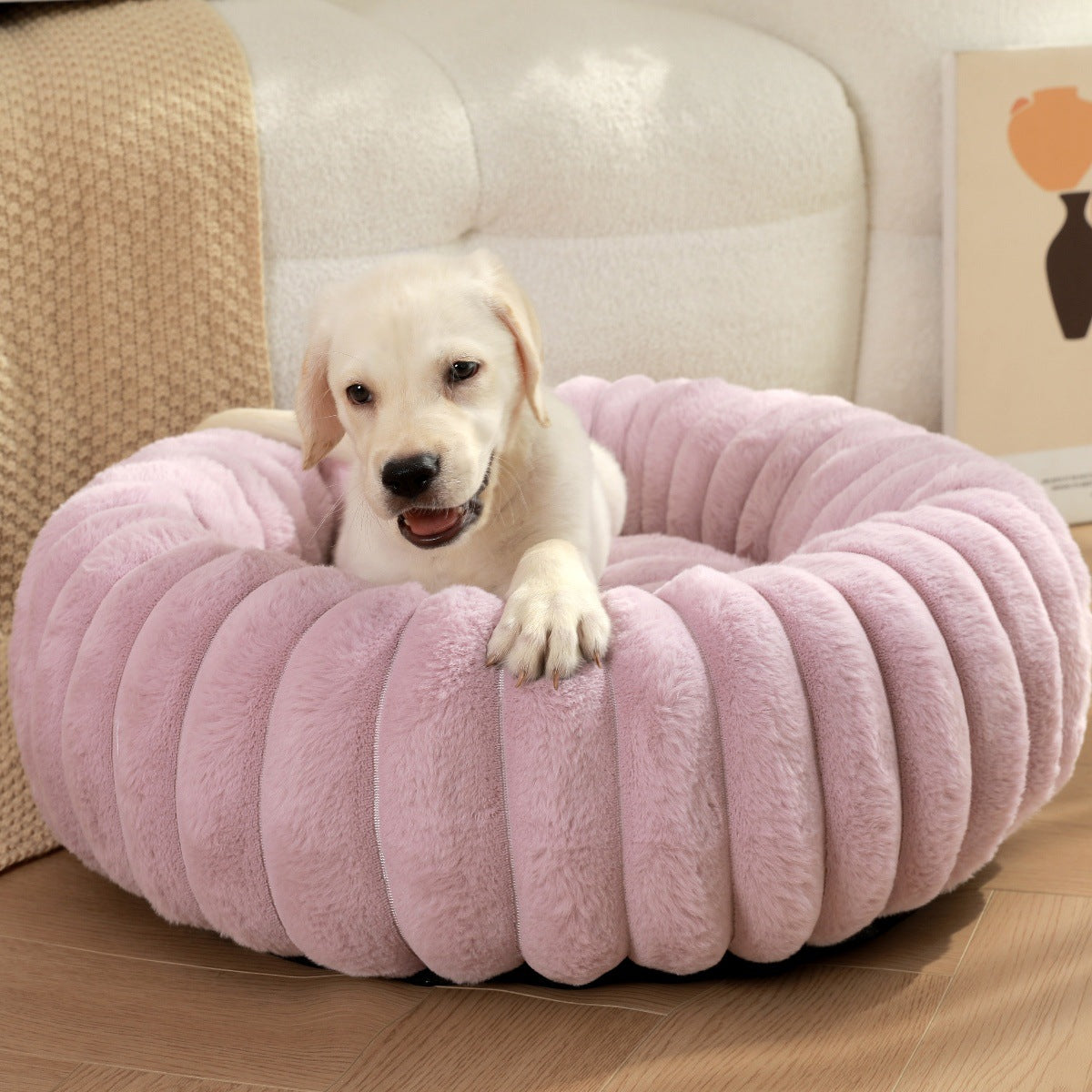 Plush Round Pet Nest Warm Winter Long Hair Bed