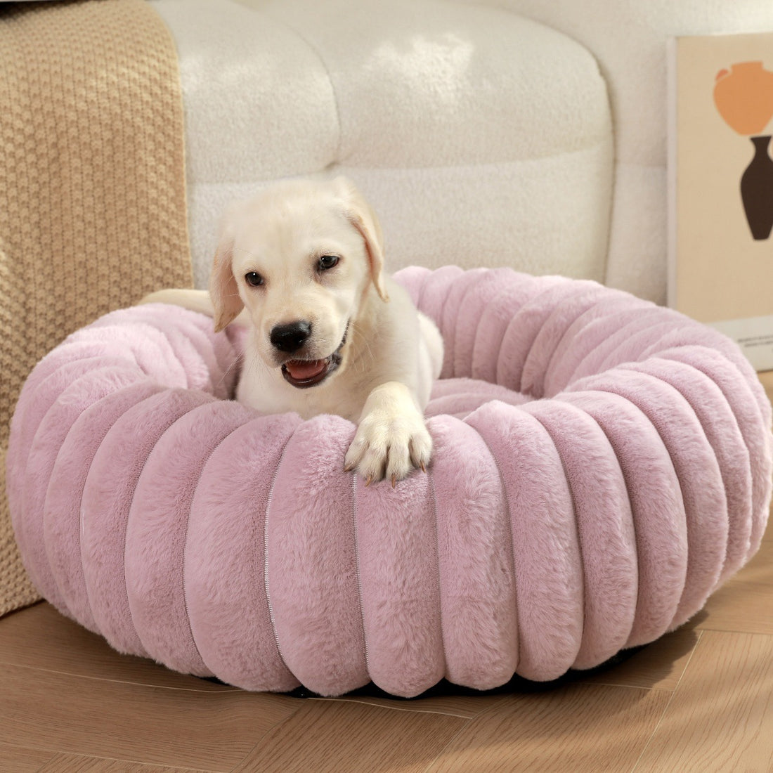 Plush Round Pet Nest Warm Winter Long Hair Bed