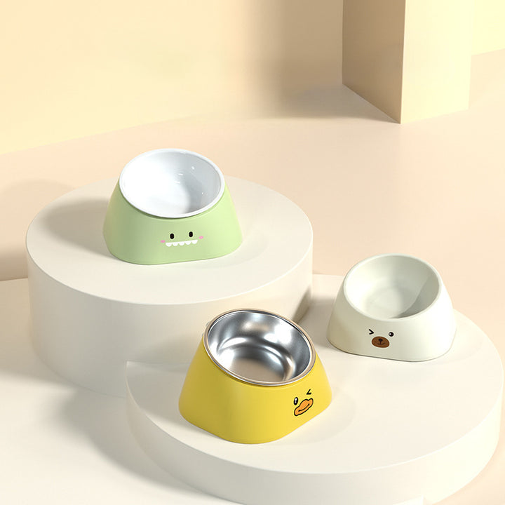 Pet Tilted Cervical Support Stainless Steel Feeding Bowl
