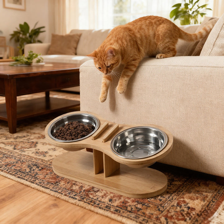 Adjustable Tilted Pet Feeding Bowl Stand Set