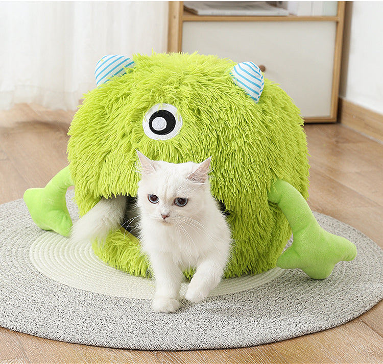 Machine Washable Fluffy Round Pet Calming Plush Bed