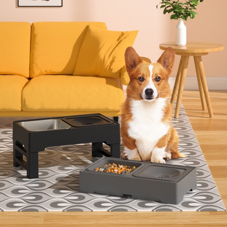 Adjustable Height Pet Double Bowl Feeding Stand Set
