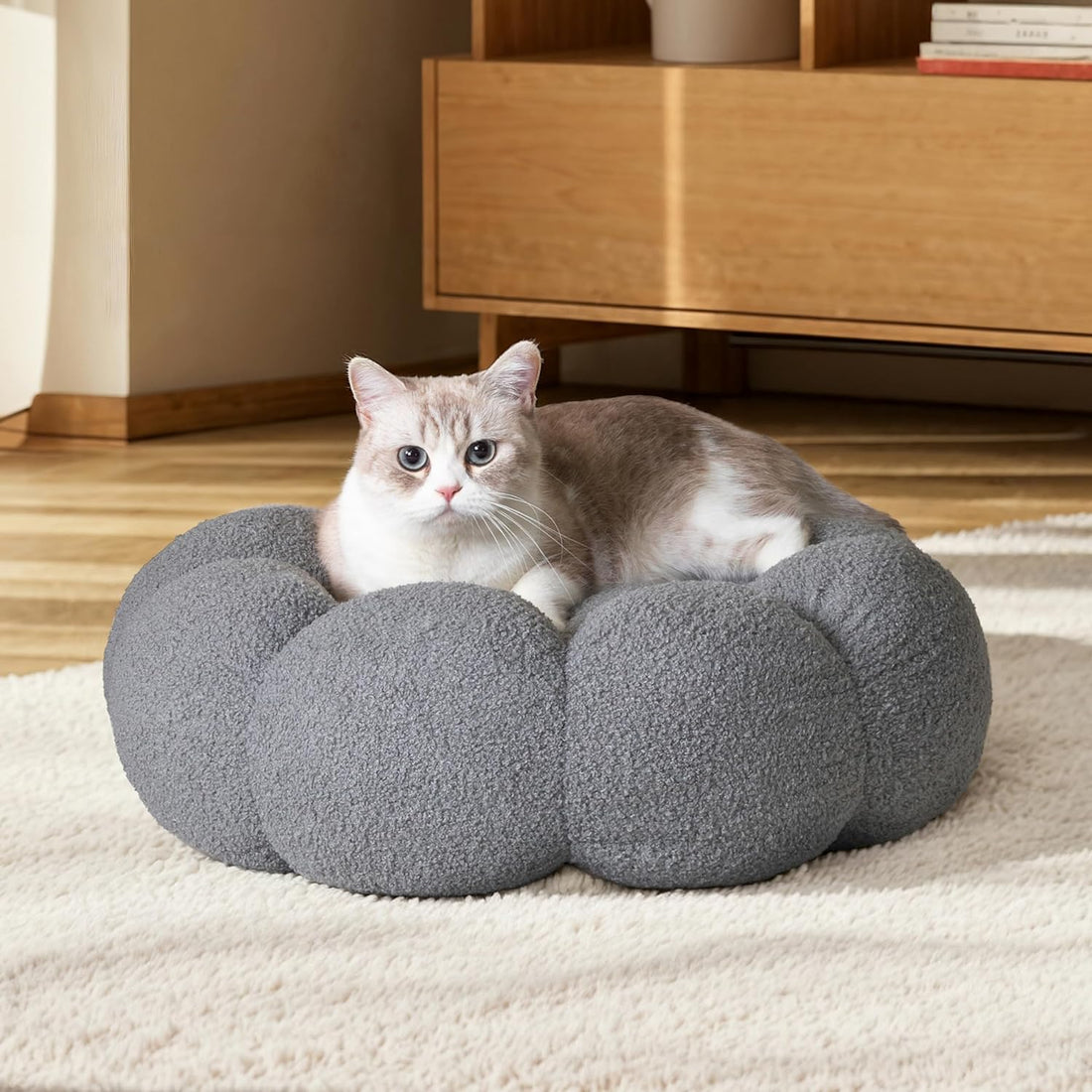 Fluffy Round Pet Calming Donut Plush Cuddler Bed