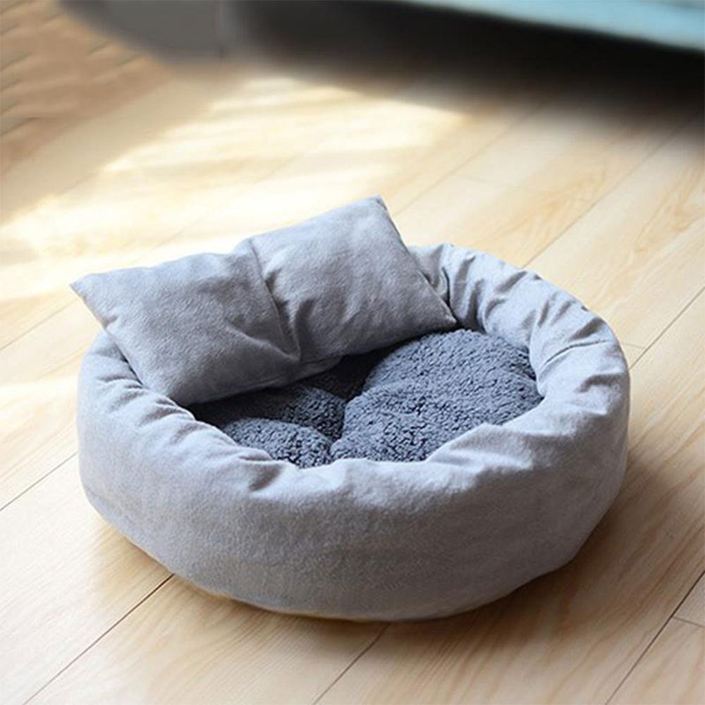 Soft Round Pet Bed With Pillow Plush Sleeping Nest