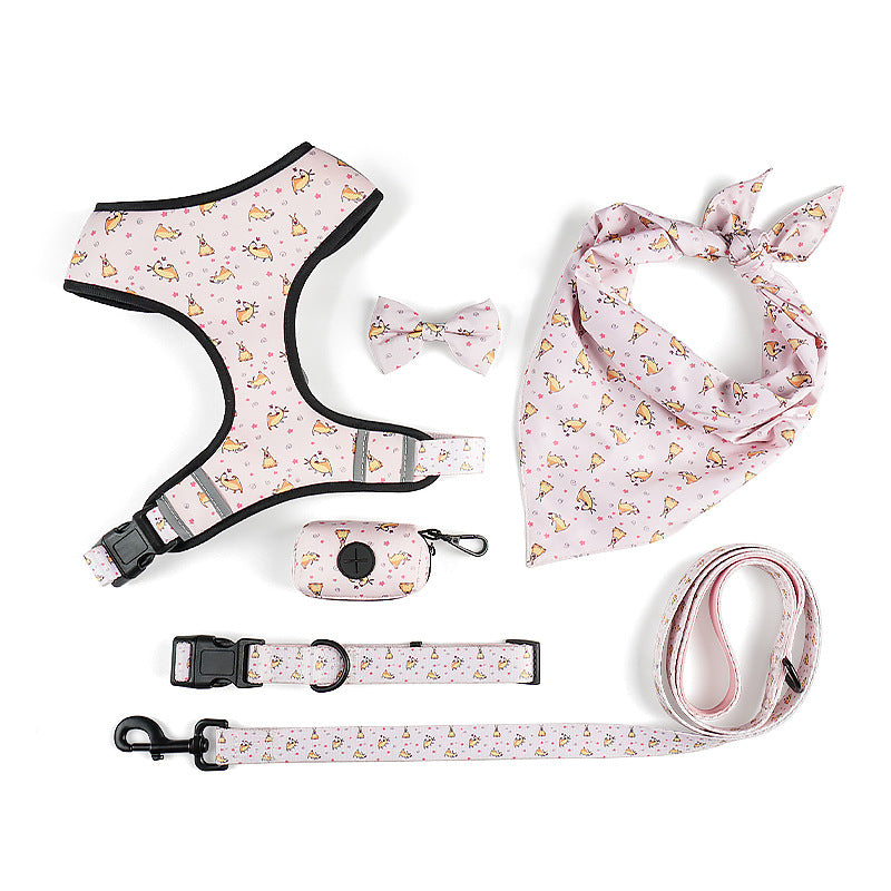 Bow Design Pet Harness With Control Leash Set